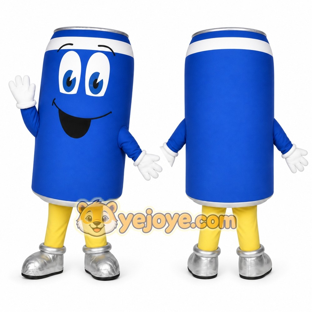 Blue Can Mascot Costume with Custom Logo Blue Can Mascot Costume with Custom Logo