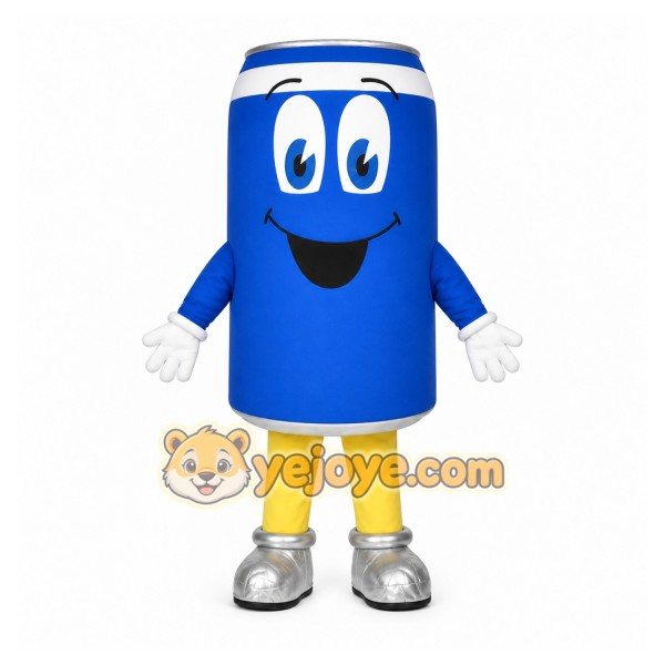 Blue Can Mascot Costume with Custom Logo