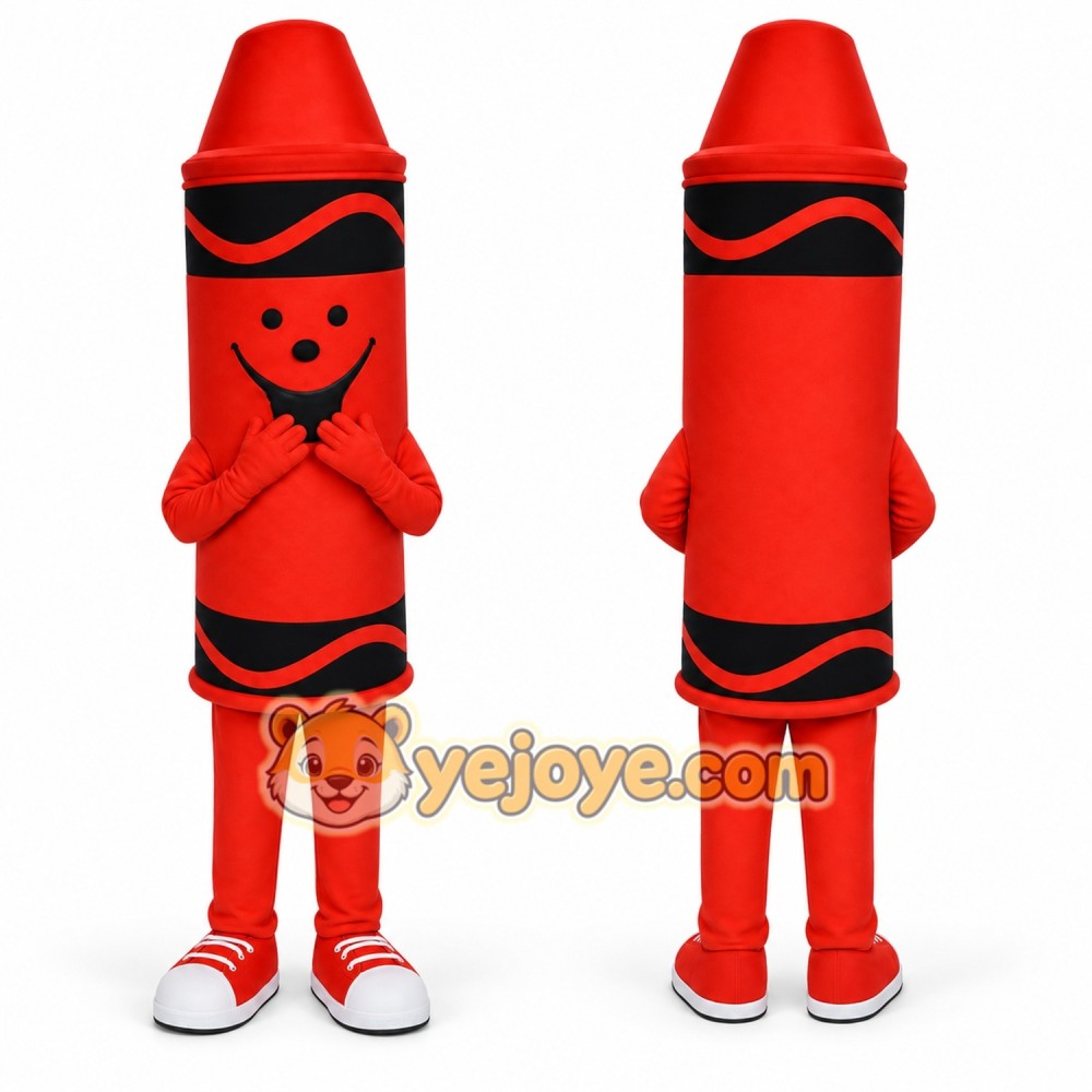 Red Crayon Mascot Costume with Custom Logo
