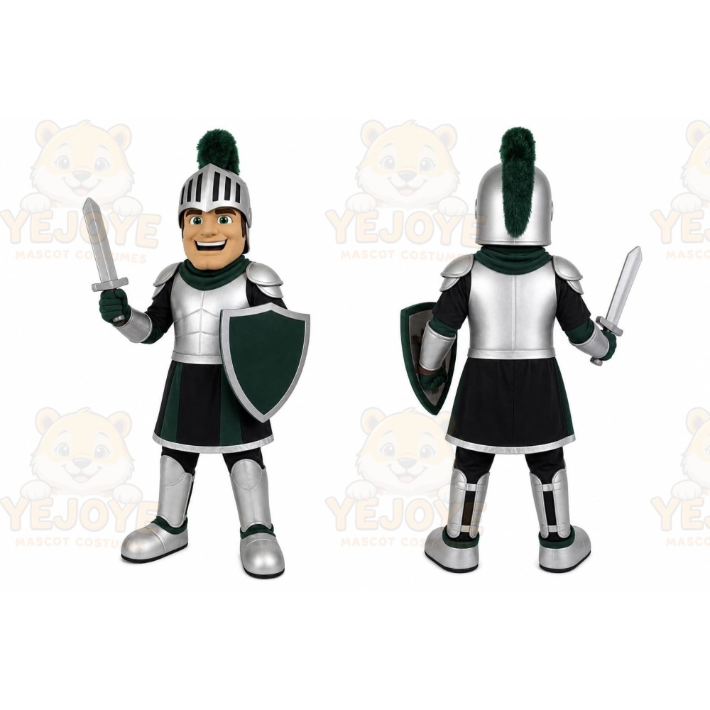 Silver Roman Warrior Mascot Costume with Custom Logo