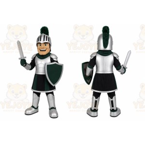 Silver Roman Warrior Mascot Costume with Custom Logo