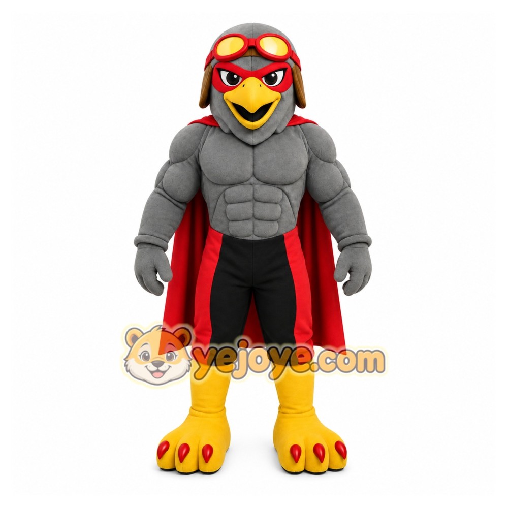 Gray Superhero Bird Mascot Costume with Custom Logo Gray Superhero Bird Mascot Costume with Custom Logo