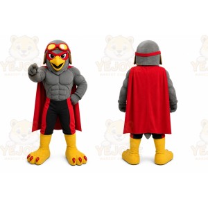 Gray Superhero Bird Mascot Costume with Custom Logo
