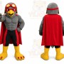 Gray Superhero Bird Mascot Costume with Custom Logo