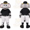 Gray Elephant Mascot Costume with Custom Logo