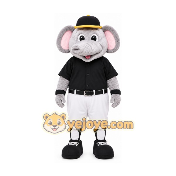 Gray Elephant Mascot Costume with Custom Logo