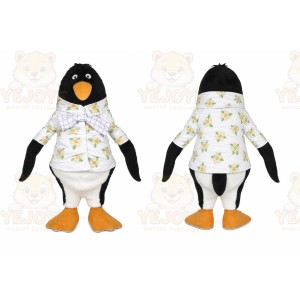 Black Penguin Mascot Costume with Custom Logo