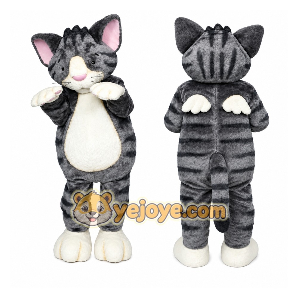 Gray Cat Mascot Costume with Custom Logo Gray Cat Mascot Costume with Custom Logo