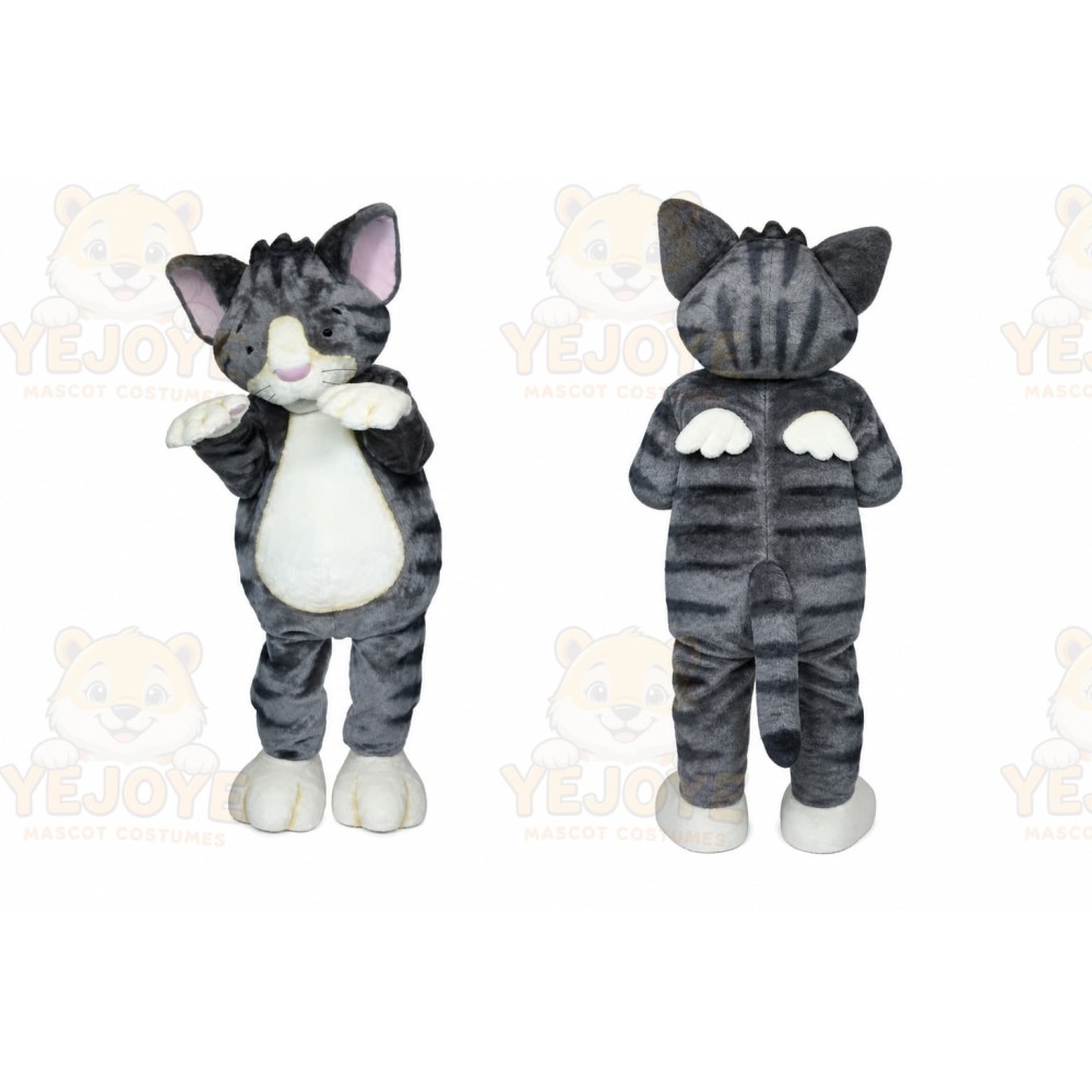 Gray Cat Mascot Costume with Custom Logo