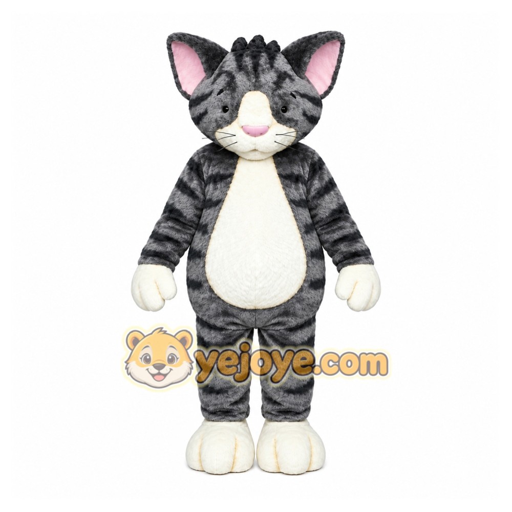 Gray Cat Mascot Costume with Custom Logo Gray Cat Mascot Costume with Custom Logo