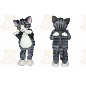 Gray Cat Mascot Costume with Custom Logo