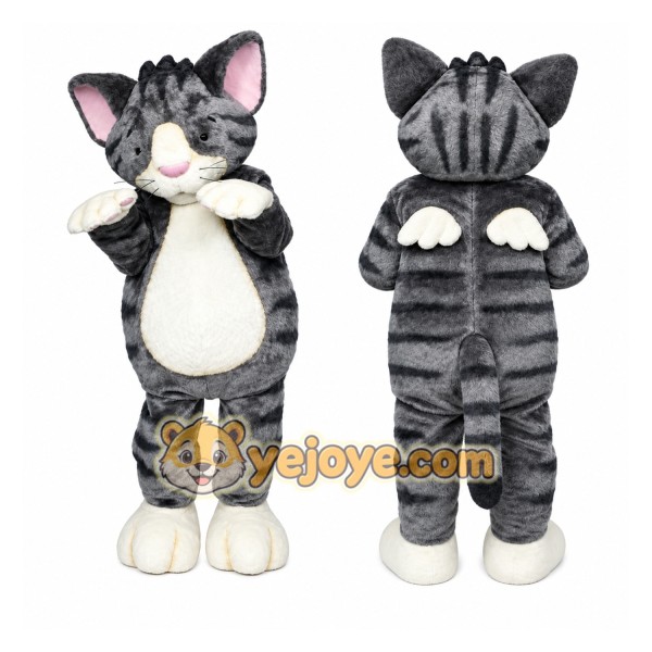 Gray Cat Mascot Costume with Custom Logo