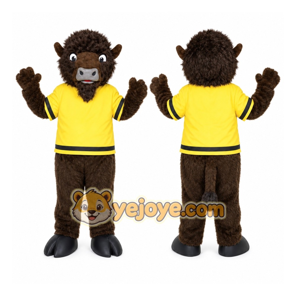 Brown Buffalo Mascot Costume with Custom Logo
