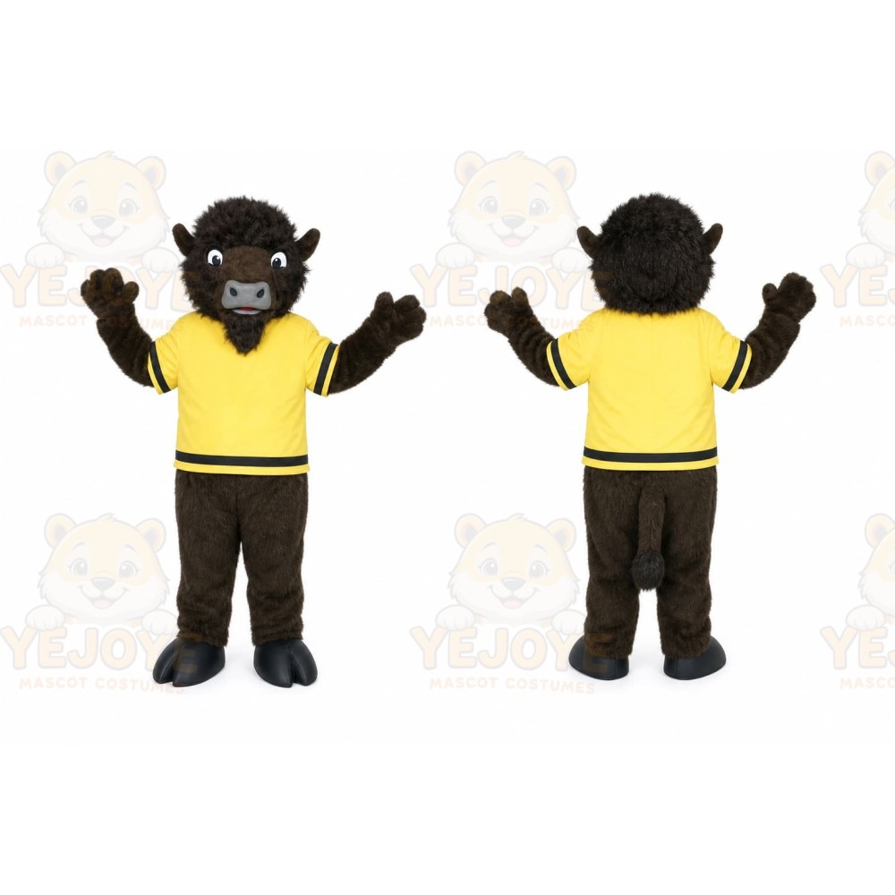 Brown Buffalo Mascot Costume with Custom Logo
