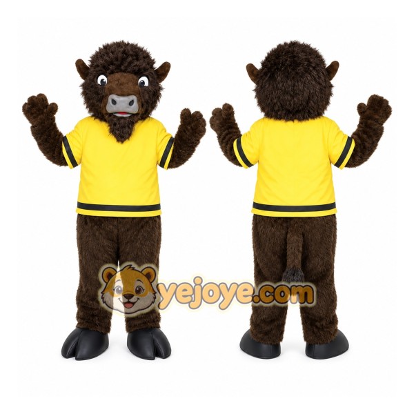 Brown Buffalo Mascot Costume with Custom Logo