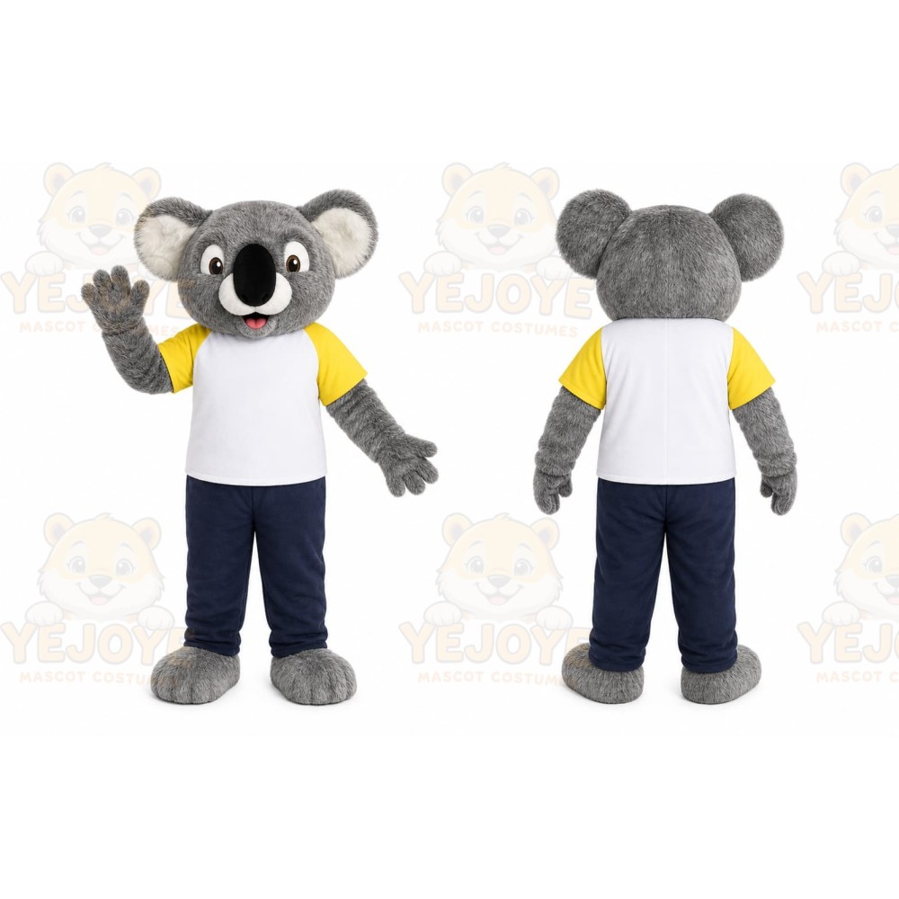 Gray Koala Mascot Costume with Custom Logo