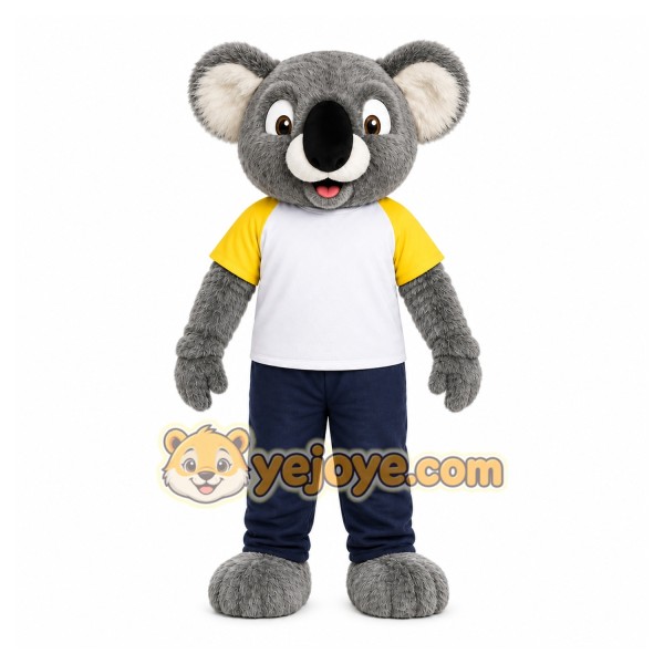 Gray Koala Mascot Costume with Custom Logo