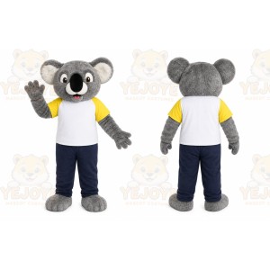 Gray Koala Mascot Costume with Custom Logo