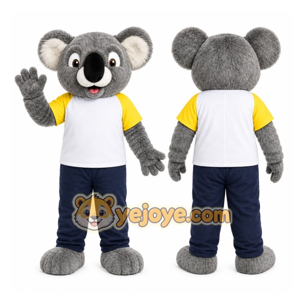 Gray Koala Mascot Costume with Custom Logo