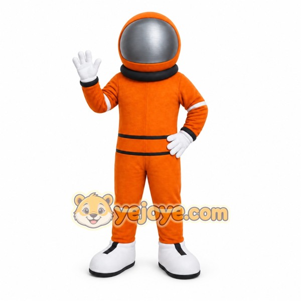 Orange Astronaut Mascot Costume with Custom Logo