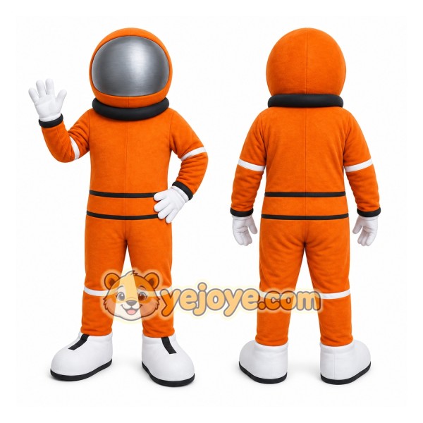Orange Astronaut Mascot Costume with Custom Logo