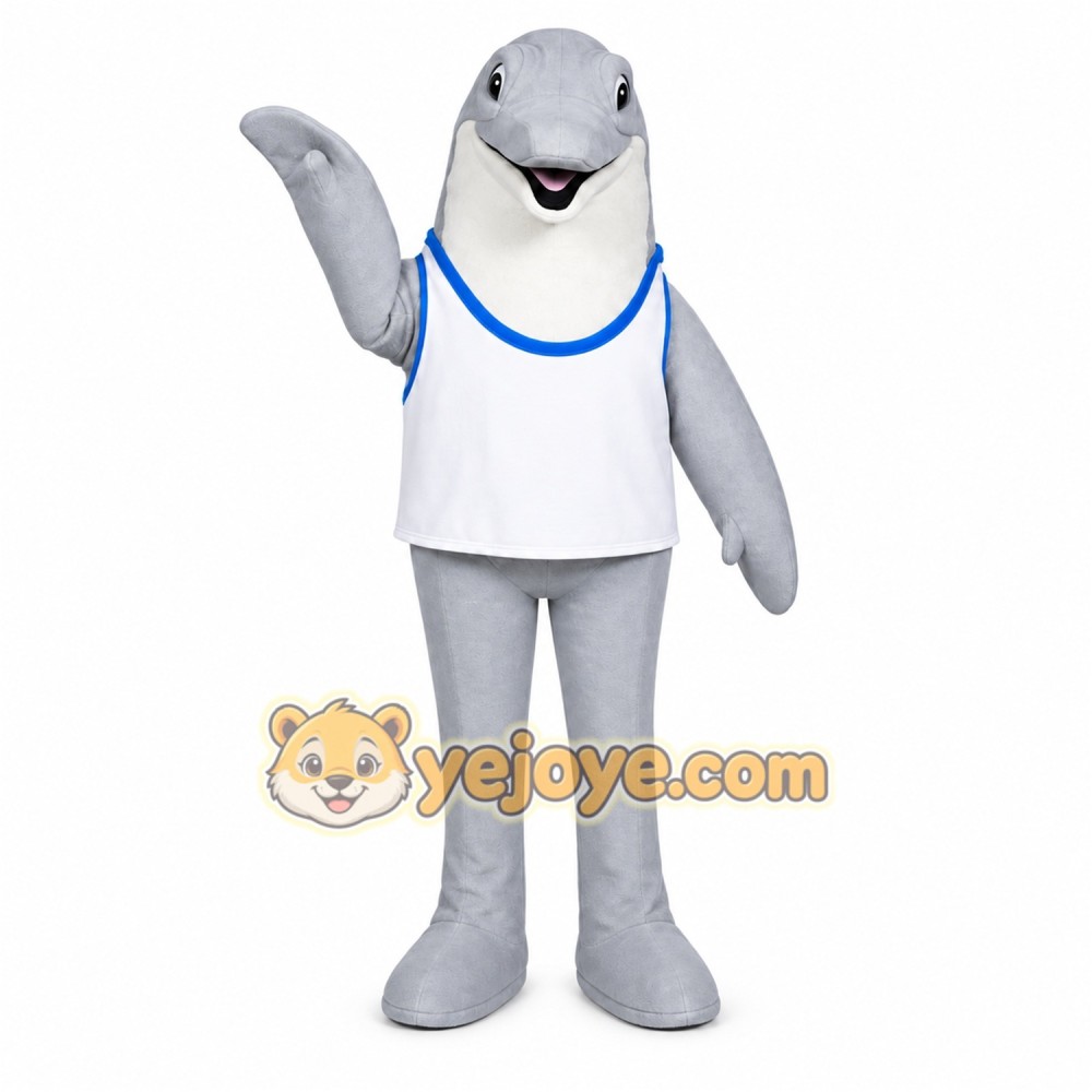 Gray Dolphin Mascot Costume with Custom Logo Gray Dolphin Mascot Costume with Custom Logo
