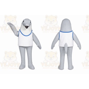 Gray Dolphin Mascot Costume with Custom Logo
