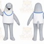 Gray Dolphin Mascot Costume with Custom Logo