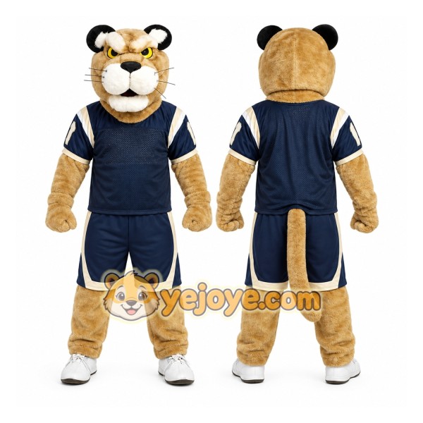 Tan Cougar Mascot Costume with Custom Logo