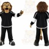 Black Lion Mascot Costume with Custom Logo