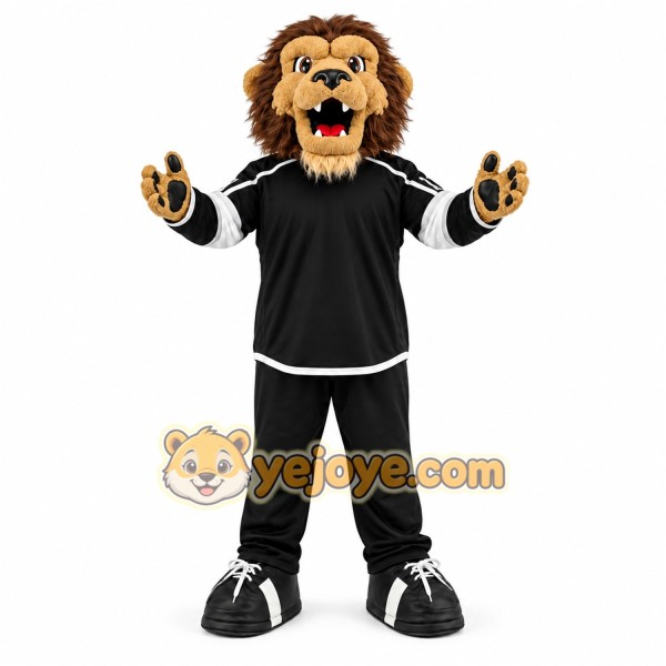 Black Lion Mascot Costume with Custom Logo