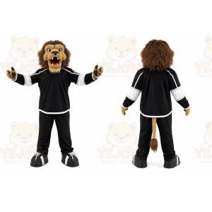 Black Lion Mascot Costume with Custom Logo