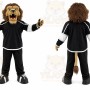 Black Lion Mascot Costume with Custom Logo