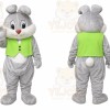 Gray Rabbit Mascot Costume with Custom Logo