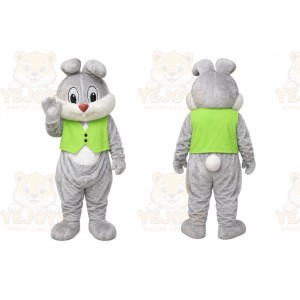 Gray Rabbit Mascot Costume with Custom Logo