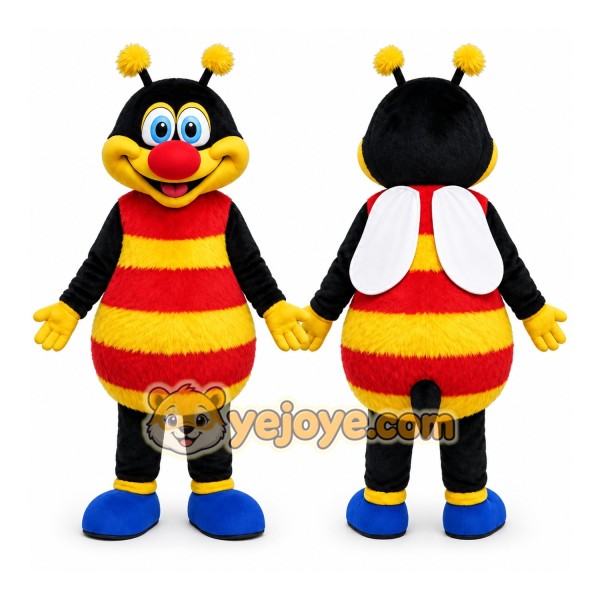 Black Bee Mascot Costume with Custom Logo