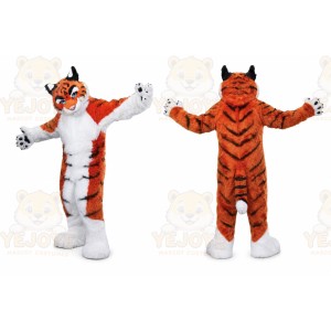 Orange Tiger Mascot Costume with Custom Logo