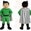 Green Superhero Mascot Costume with Custom Logo