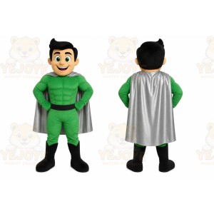 Green Superhero Mascot Costume with Custom Logo