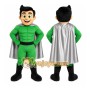 Green Superhero Mascot Costume with Custom Logo