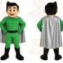Green Superhero Mascot Costume with Custom Logo