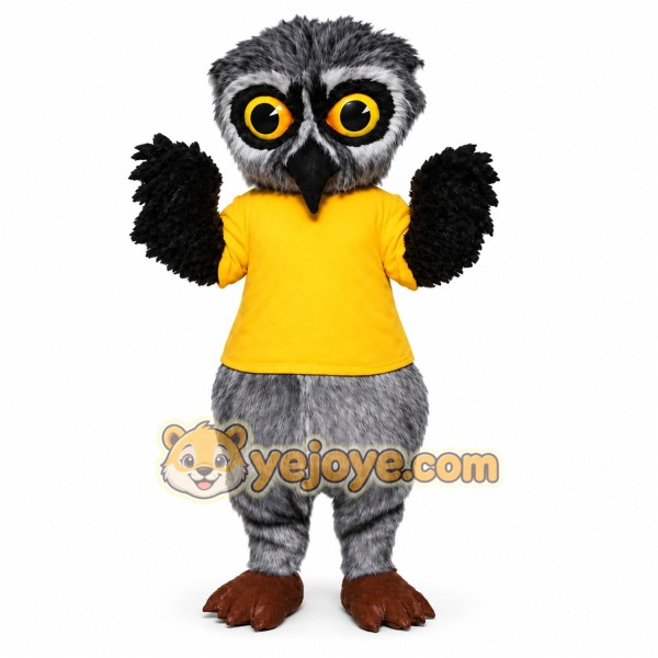 Gray Owl Mascot Costume with Custom Logo