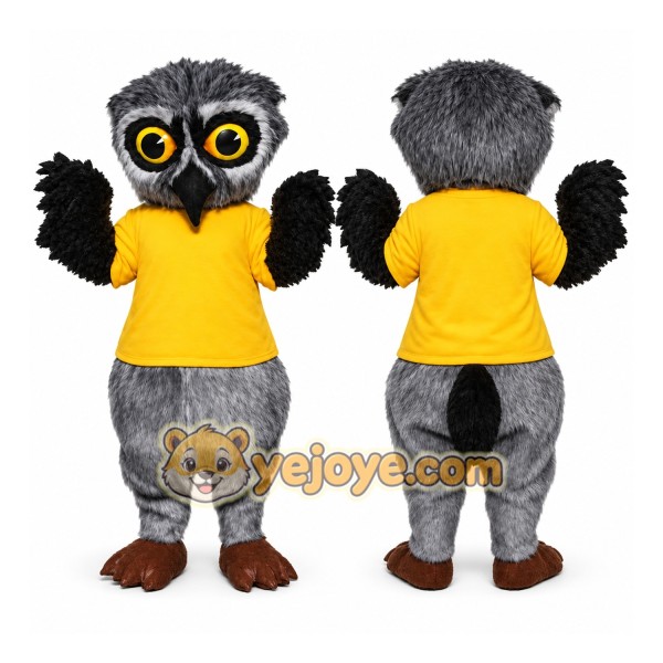 Gray Owl Mascot Costume with Custom Logo