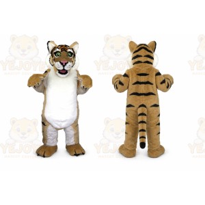 Brown Tiger Mascot Costume with Custom Logo