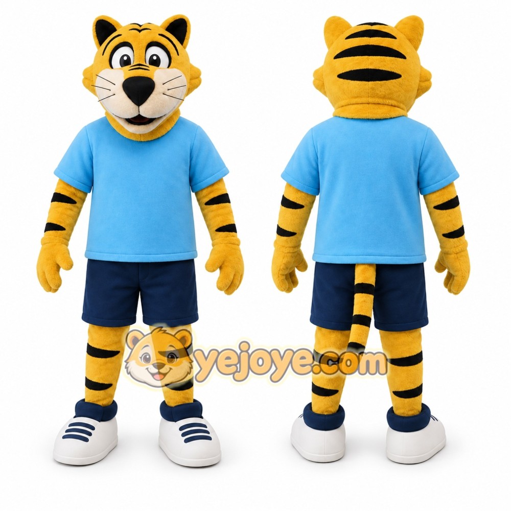 Yellow Tiger Mascot Costume with Custom Logo