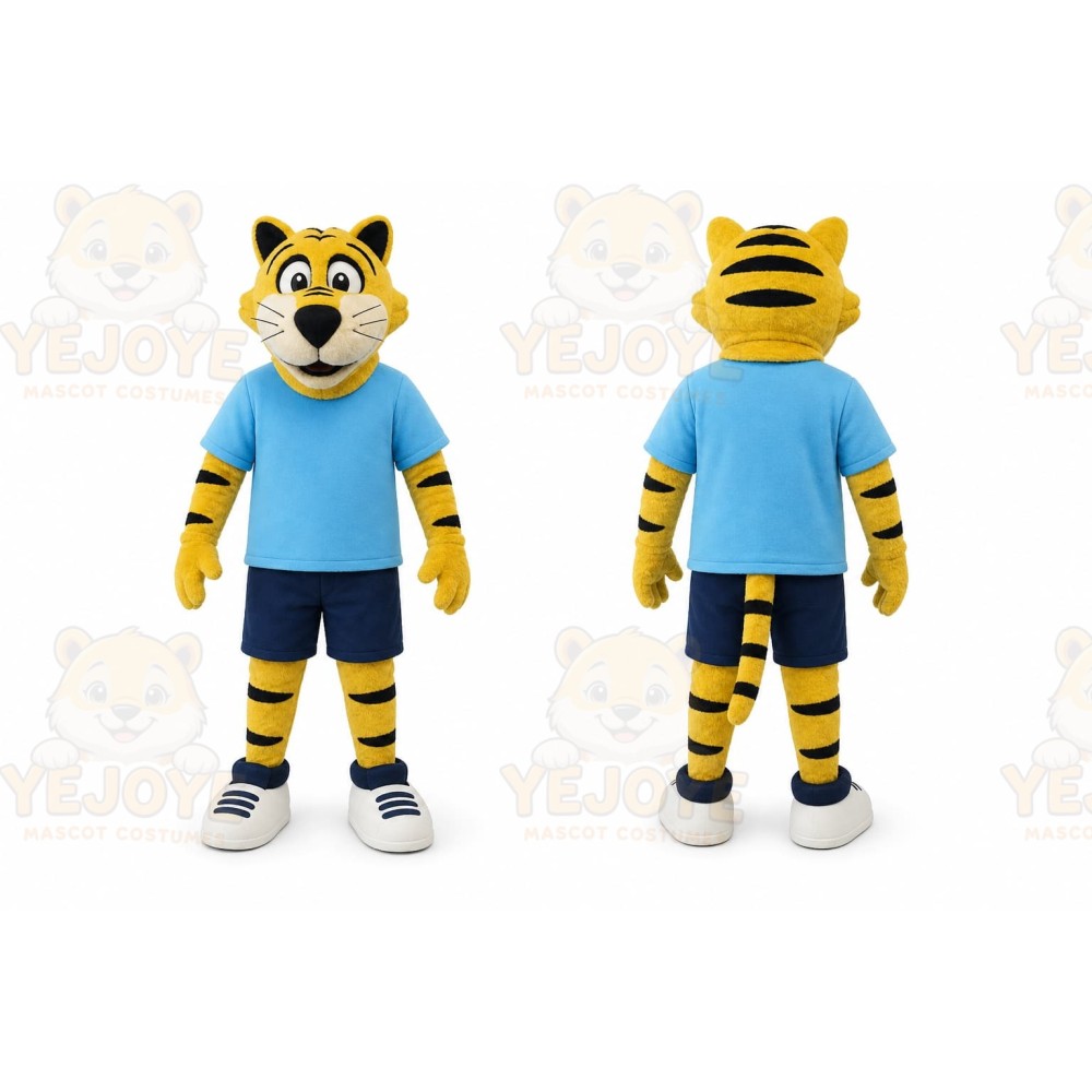 Yellow Tiger Mascot Costume with Custom Logo