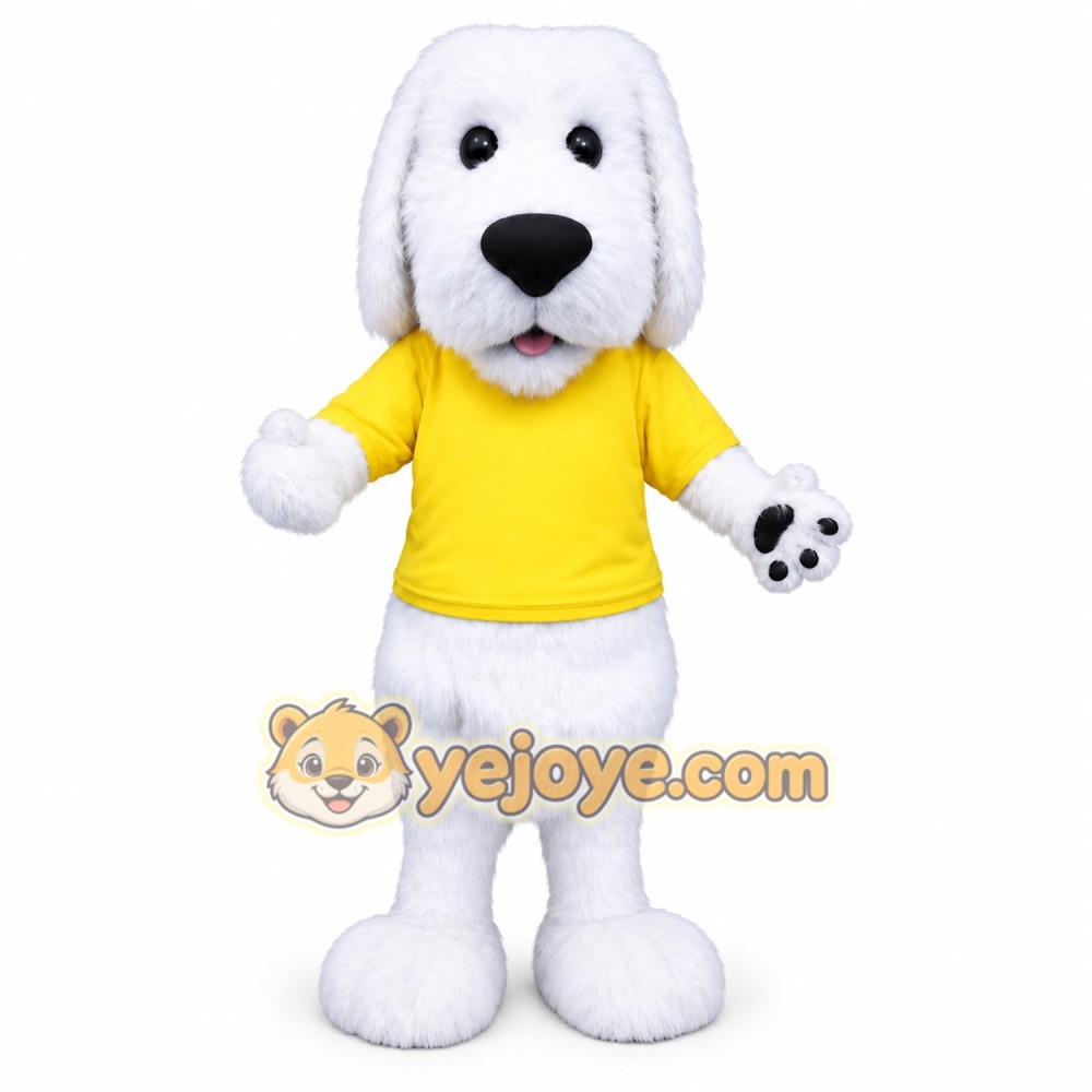 White Dog Mascot Costume with Custom Logo