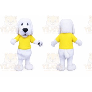 White Dog Mascot Costume with Custom Logo