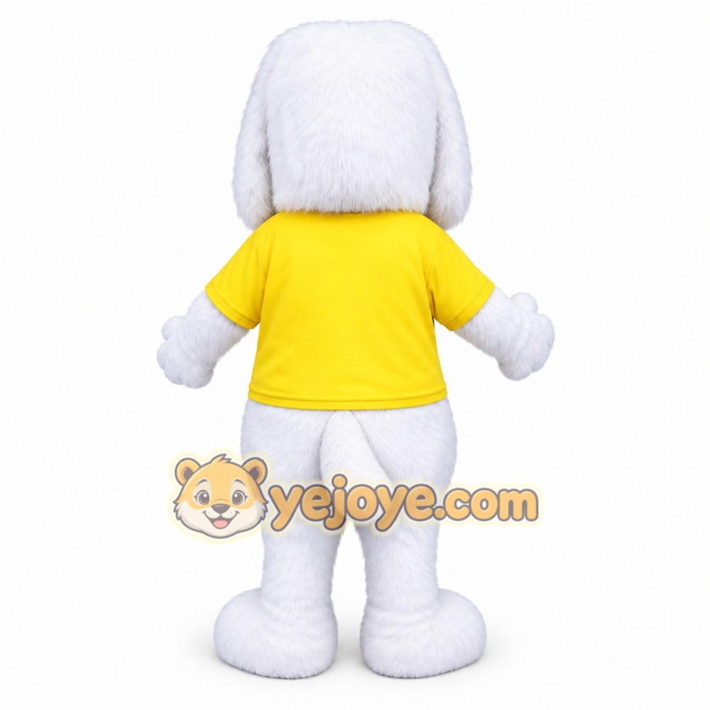 White Dog Mascot Costume with Custom Logo