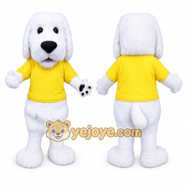 White Dog Mascot Costume with Custom Logo